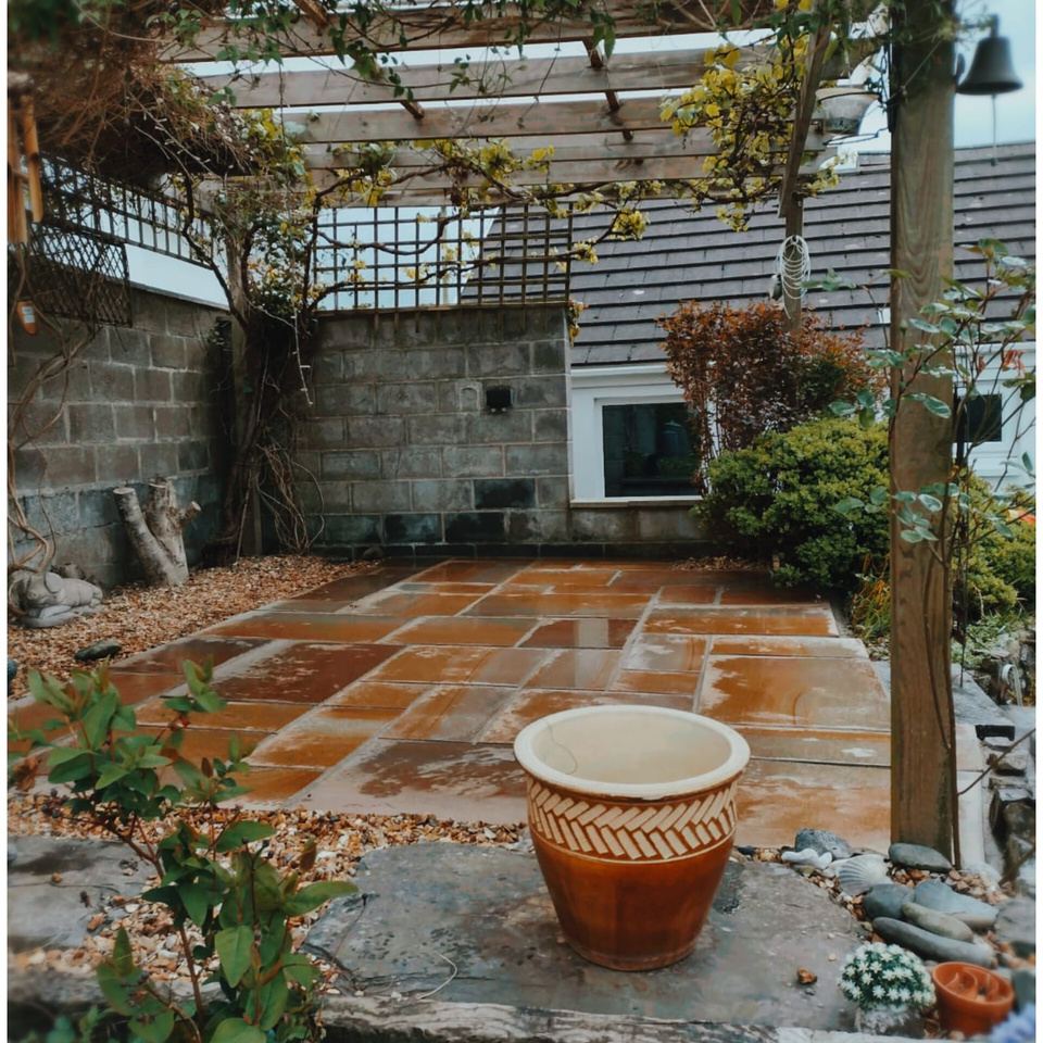 a patio under a pergola