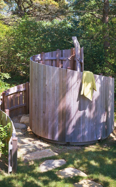 a wooden spiral shaped shower block