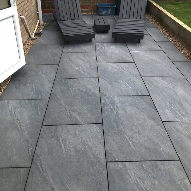 grey porcelain patio